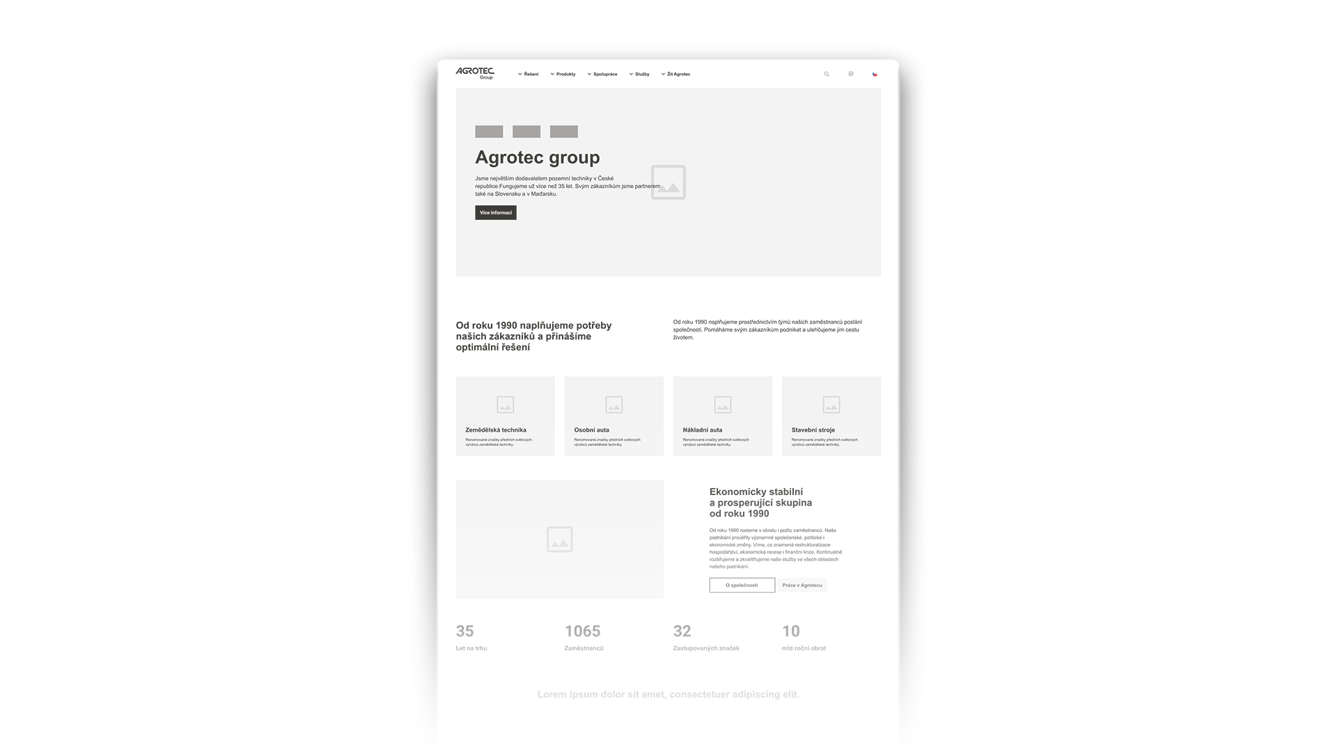 Ukázka drátěného modelu webu pro klienta Agrotec